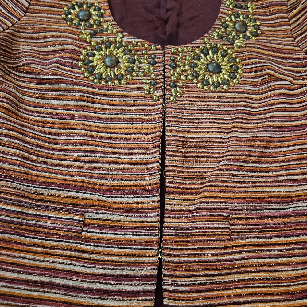 Boston Proper Women's Size 16 Embellished Striped Short Sleeve Jacket - Picture 3 of 13